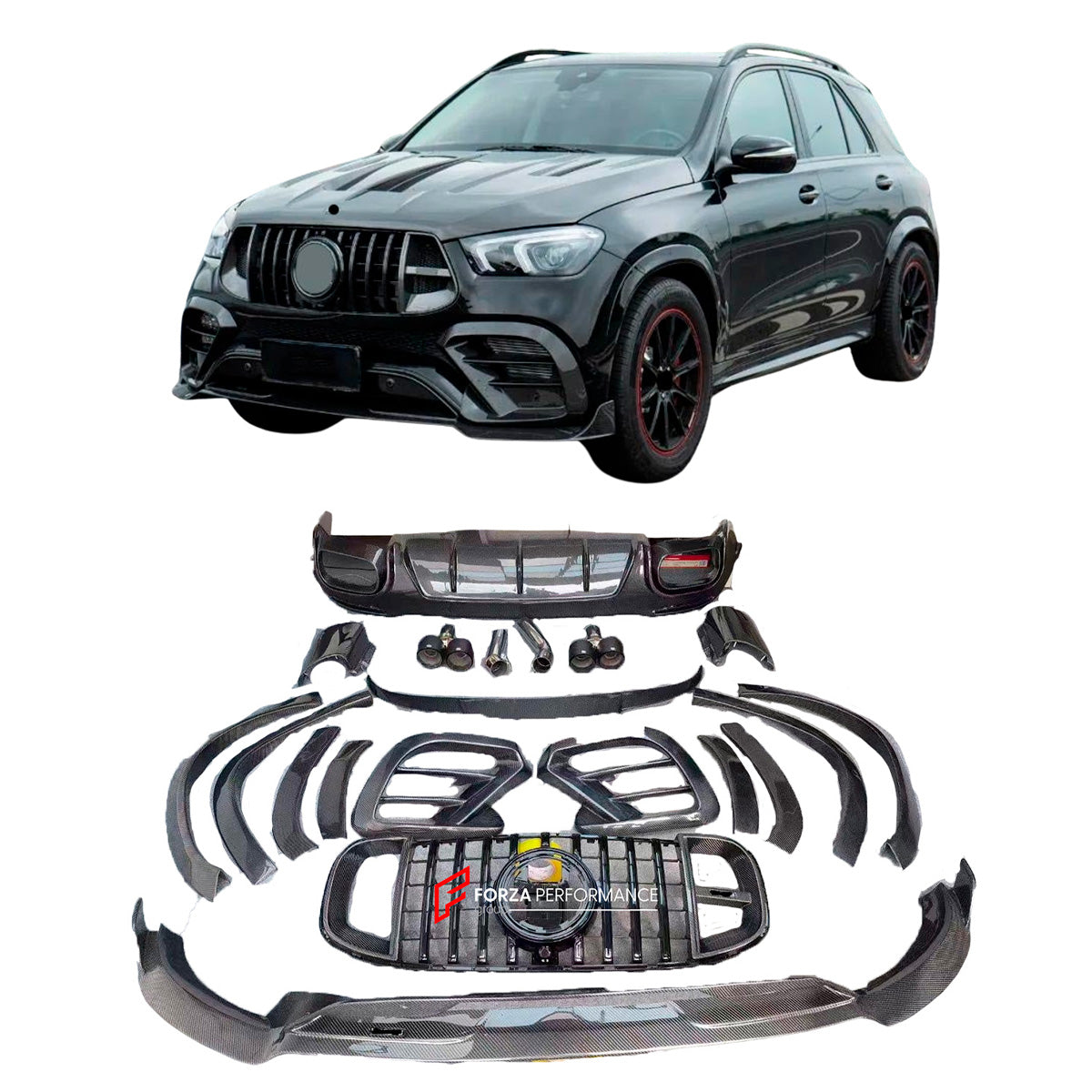 BODY KIT for MERCEDES BENZ GLE V167 AMG 2020+

Set includes:

Front Lip
Front Grille
Inserts for Front Bumper
Front Fender Flares
Rear Fender Flares
Rear Decklid Spoiler
Rear Diffuser with Exhaust Tips

Material: Real Carbon Fiber

NOTE:&nbsp;Professional installation is required

Payment ►
Visa
Mastercard
PayPal with a credit card (add 4.4% at checkout)
Payoneer
Cryptocurrency
Shipment ►
By express DHL/UPS/TNT/FedEx
To the local international airport
Special line by air
Special line by the sea
To Europe an