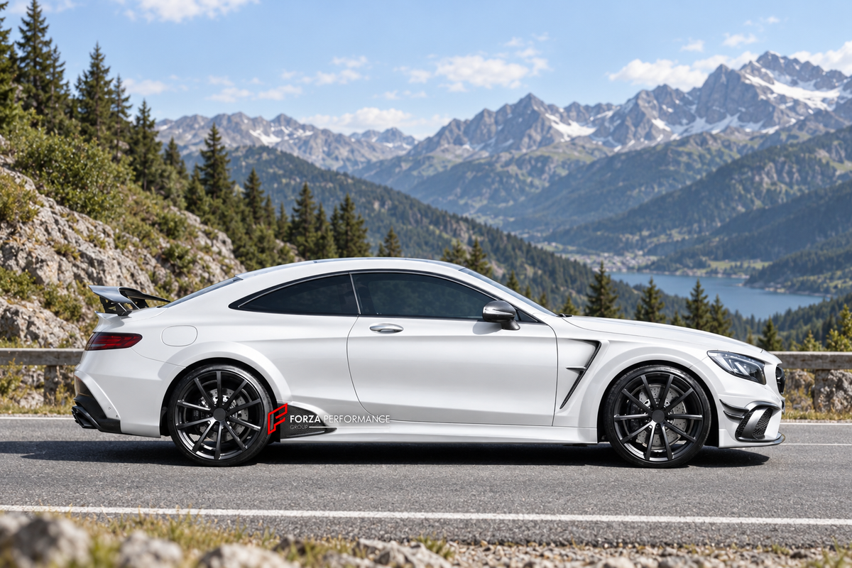 BODY KIT for MERCEDES-BENZ S CLASS COUPE AMG S63 C217 2014 - 2021 FORZA PERFORMANCE custom fit Mansory Style

Set includes:
Front Lip
Front Bumper Canards
Front Fenders
Side Skirts
Rear Bumper Fins
Rear Diffuser

Material: Plastic

NOTE: Professional installation is required.