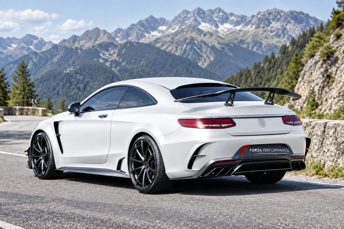 BODY KIT for MERCEDES-BENZ S CLASS COUPE AMG S63 C217 2014 - 2021 FORZA PERFORMANCE custom fit Mansory Style

Set includes:
Front Lip
Front Bumper Canards
Front Fenders
Side Skirts
Rear Bumper Fins
Rear Diffuser

Material: Plastic

NOTE: Professional installation is required.