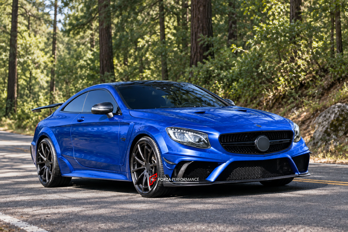 BODY KIT for MERCEDES-BENZ S CLASS COUPE C217 2014 - 2021 FORZA PERFORMANCE custom fit Mansory Style

Set includes:
Front Lip
Front Bumper Assembly
Front Fenders
Side Skirts
Rear Bumper
Rear Diffuser

Material: Plastic

NOTE: Professional installation is required.