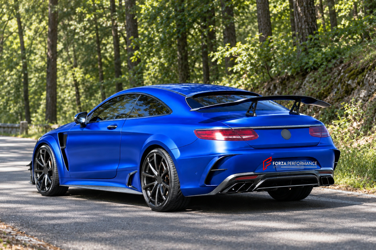 BODY KIT for MERCEDES-BENZ S CLASS COUPE C217 2014 - 2021 FORZA PERFORMANCE custom fit Mansory Style

Set includes:
Front Lip
Front Bumper Assembly
Front Fenders
Side Skirts
Rear Bumper
Rear Diffuser

Material: Plastic

NOTE: Professional installation is required.