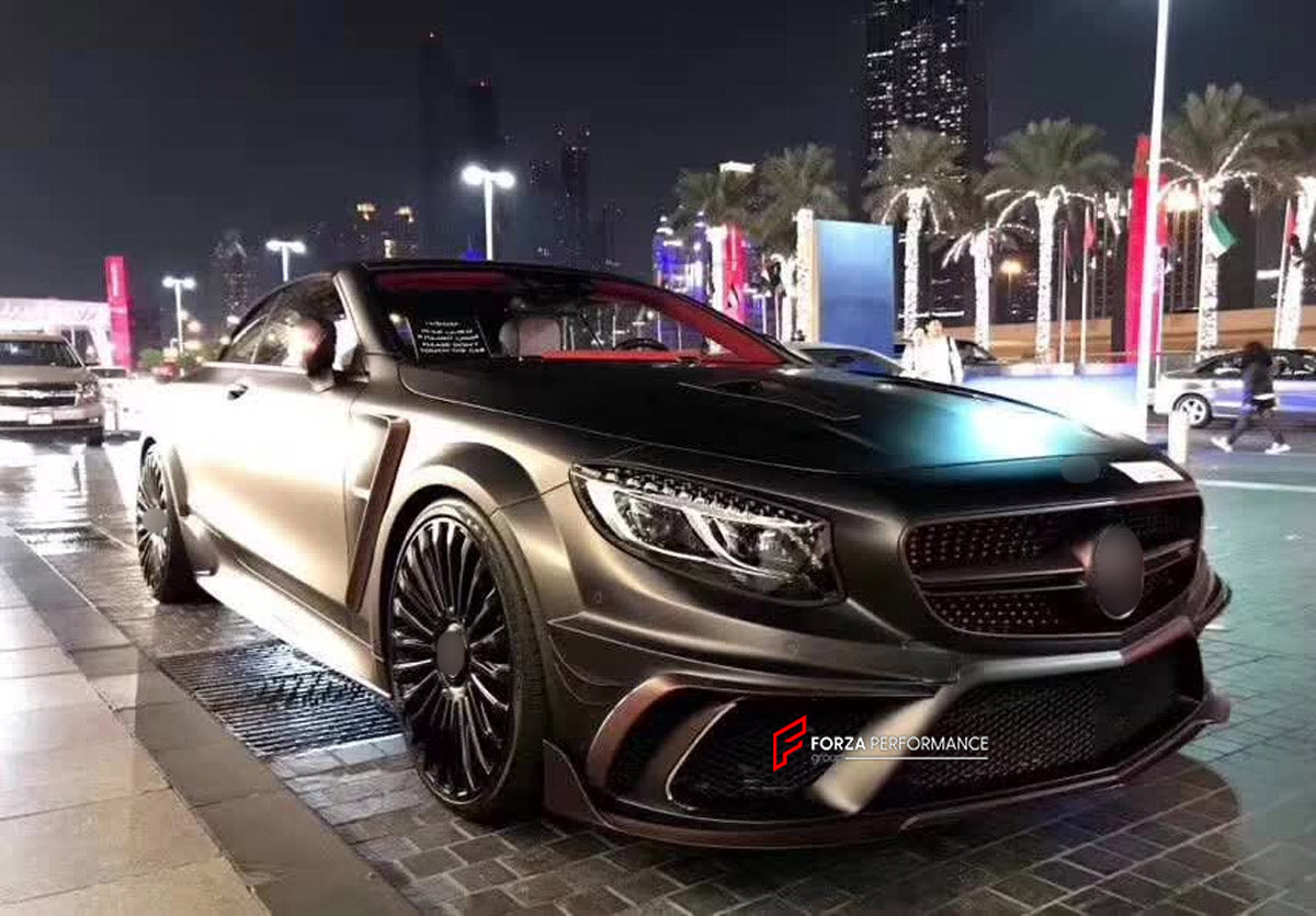 BODY KIT for MERCEDES-BENZ S CLASS COUPE C217 2014 - 2021 FORZA PERFORMANCE custom fit Mansory Style

Set includes:
Front Lip
Front Bumper Assembly
Front Fenders
Side Skirts
Rear Bumper
Rear Diffuser

Material: Plastic

NOTE: Professional installation is required.