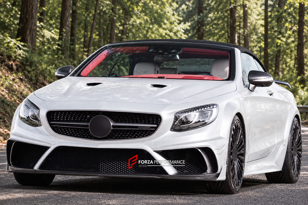 BODY KIT for MERCEDES-BENZ S CLASS COUPE C217 2014 - 2021 FORZA PERFORMANCE custom fit Mansory Style

Set includes:
Front Lip
Front Bumper Assembly
Front Fenders
Side Skirts
Rear Bumper
Rear Diffuser

Material: Plastic

NOTE: Professional installation is required.
