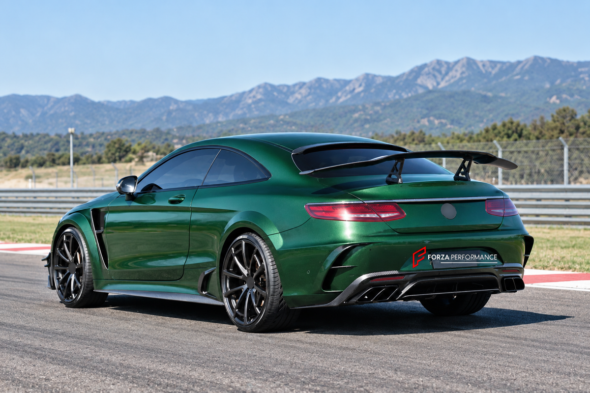 BODY KIT for MERCEDES-BENZ S CLASS S63 C217 COUPE 2014 - 2021 FORZA PERFORMANCE custom fit Mansory Style

Set includes:
Front Lip
Front Bumper Assembly
Front Fenders
Side Skirts
Rear Bumper
Rear Diffuser

Material: Plastic

NOTE: Professional installation is required.