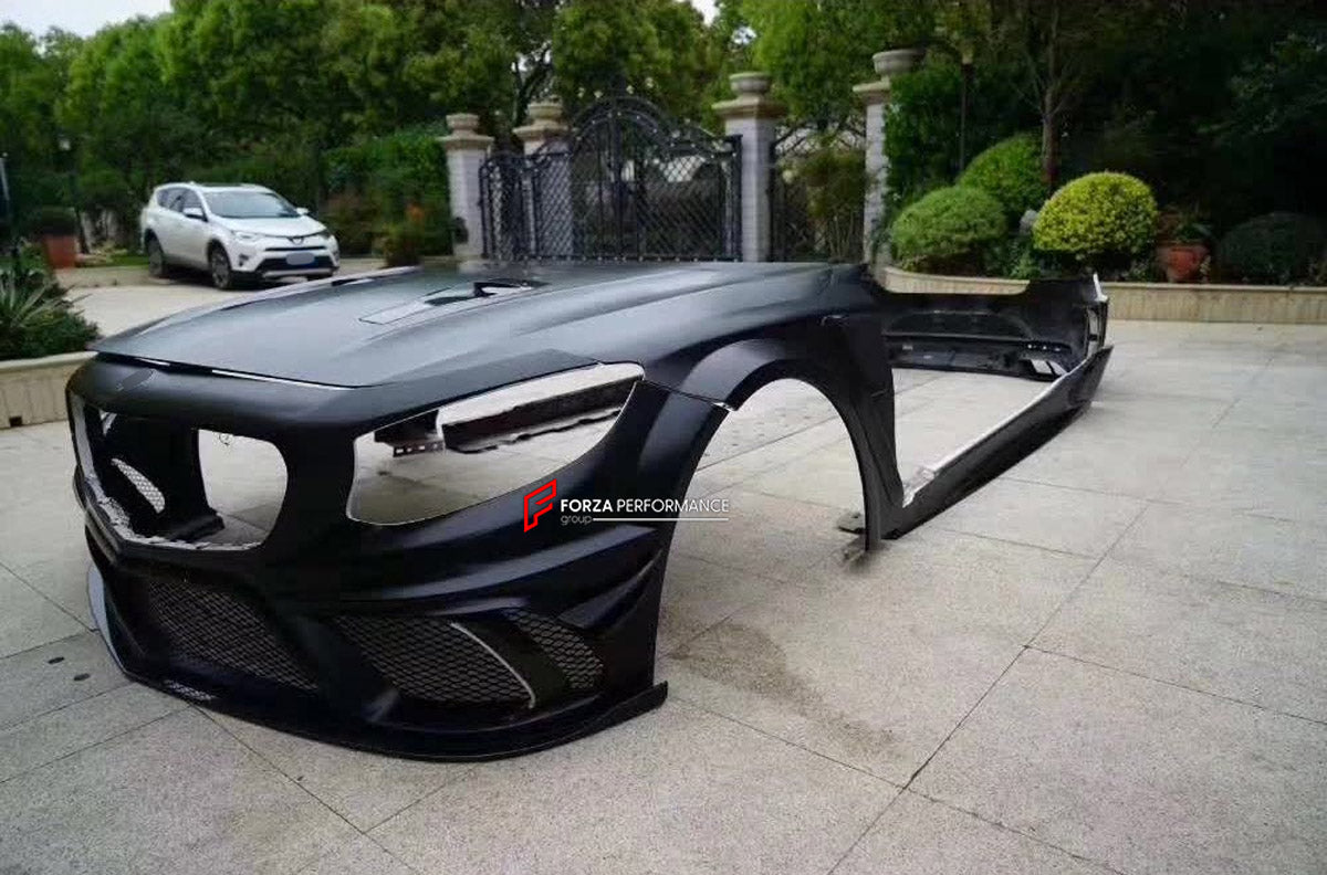 BODY KIT for MERCEDES-BENZ S CLASS S63 C217 COUPE 2014 - 2021 FORZA PERFORMANCE custom fit Mansory Style

Set includes:
Front Lip
Front Bumper Assembly
Front Fenders
Side Skirts
Rear Bumper
Rear Diffuser

Material: Plastic

NOTE: Professional installation is required.