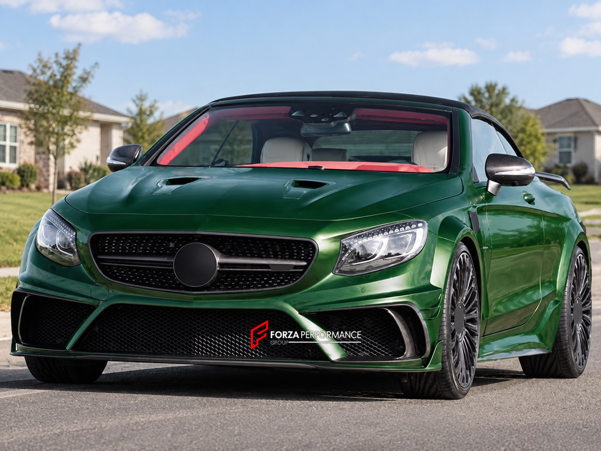 BODY KIT for MERCEDES-BENZ S CLASS S63 COUPE C217 2014 - 2021 FORZA PERFORMANCE custom fit Mansory Style

Set includes:
Front Lip
Front Bumper Assembly
Front Fenders
Side Skirts
Rear Bumper
Rear Diffuser

Material: Plastic

NOTE: Professional installation is required.