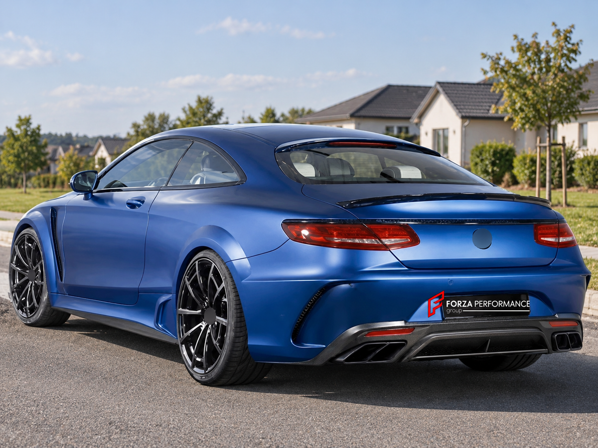 BODY KIT for MERCEDES-BENZ S CLASS S63 COUPE C217 2014 - 2021 FORZA PERFORMANCE custom fit Mansory Style

Set includes:
Front Lip
Front Bumper Assembly
Front Fenders
Side Skirts
Rear Bumper
Rear Diffuser

Material: Plastic

NOTE: Professional installation is required.