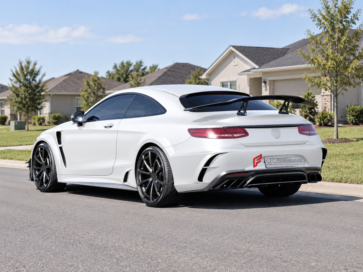 BODY KIT for MERCEDES-BENZ S CLASS S63 COUPE C217 2014 - 2021 FORZA PERFORMANCE custom fit Mansory Style

Set includes:
Front Lip
Front Bumper Assembly
Front Fenders
Side Skirts
Rear Bumper
Rear Diffuser

Material: Plastic

NOTE: Professional installation is required.