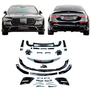 BODY KIT for Mercedes Benz S Class W223 2020+
Set includes:

Front Lip
Front Bumper Vents
Ducktail Spoiler
Rear Diffuser
Exhaust Tips
Material: Plastic

NOTE: Professional installation is required.