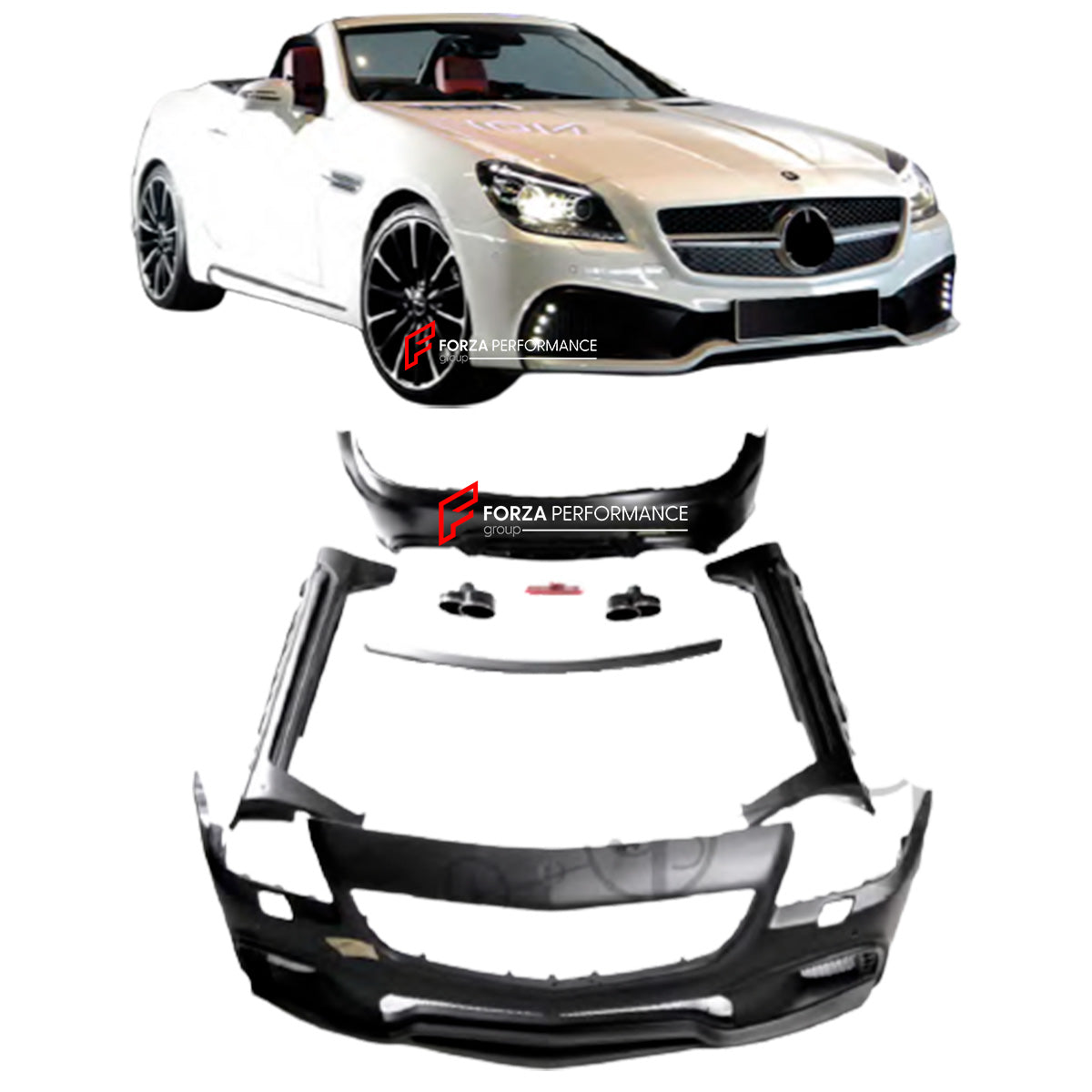 BODY KIT for MERCEDES-BENZ SLK-CLASS R172 2011 - 2016

Set includes:

Front Bumper
Side Skirts
Lip Soiler
Rear Bumper
Exhaust Tips

Material: FRP fiberglass

NOTE: Professional installation is required