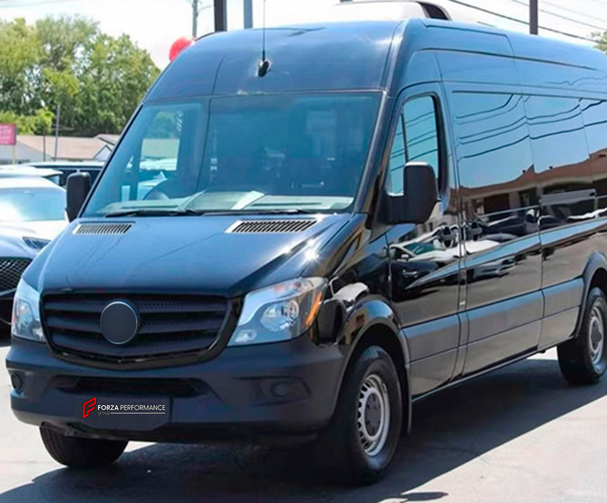 BODY KIT for MERCEDES BENZ SPRINTER W906 FACELIFT 2014 - 2018 FORZA PERFORMANCE BL Style
Set includes:

Front Lip
Front Bumper Assembly
Front Grille
License Plate
Side Skirts
Rear Bumper Assembly
Material: Plastic

NOTE: Professional installation is required