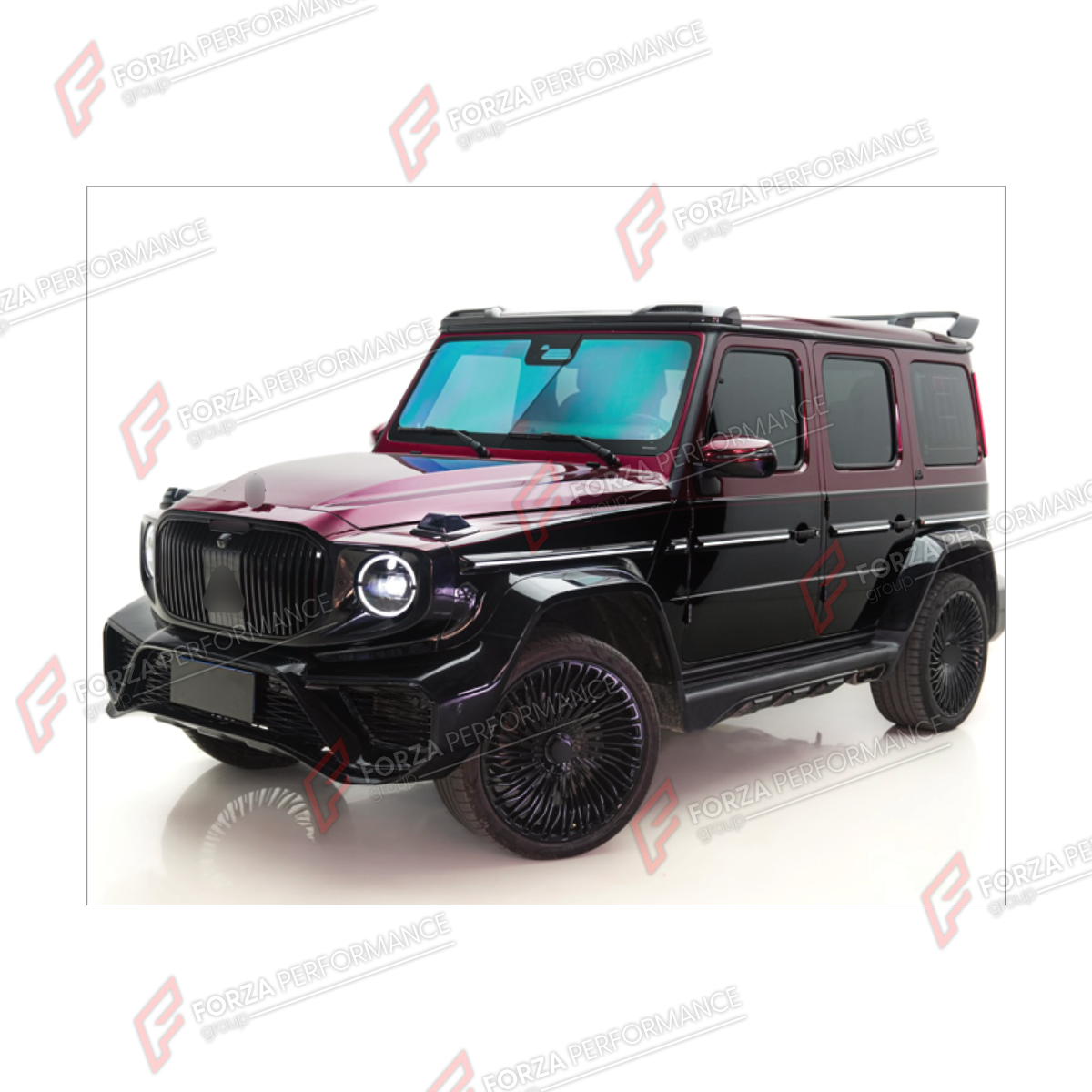 BODY KIT for MERCEDES-BENZ G-CLASS W464 2019 - 2024 FORZA PERFORMANCE custom fit MAY G900
Set includes:

Front Bumper Assembly
Front Grille
Hood Bonnet
Roof Light Bar
Front Fender Flares
Side Skirts
Rear Fender Flares
Rear Spoiler Wing
Rear Bumper Assembly
Spare Wheel Tire Cover
Exhaust Tips
Material: Plastic

NOTE: Professional installation is required.