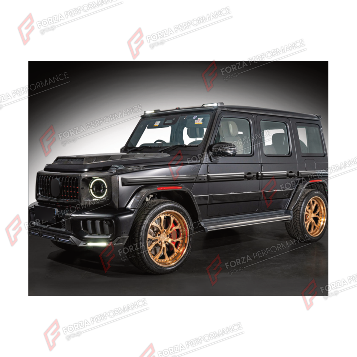 BODY KIT for MERCEDES-BENZ G-CLASS W465 G63 G450D G500 G550 2025+ FORZA PERFORMANCE custom fit MECHSERIES ROWEN
Set includes:

Front Lip
Front Bumper Assembly
Hood Bonnet
Front Fender Flares
Roof Light Bar
Side Mirror Covers
Side Skirts
Body Side Door Moldings
Window Frames
Rear Diffuser
Rear Bumper Assembly
Material: Plastic

NOTE: Professional installation is required.