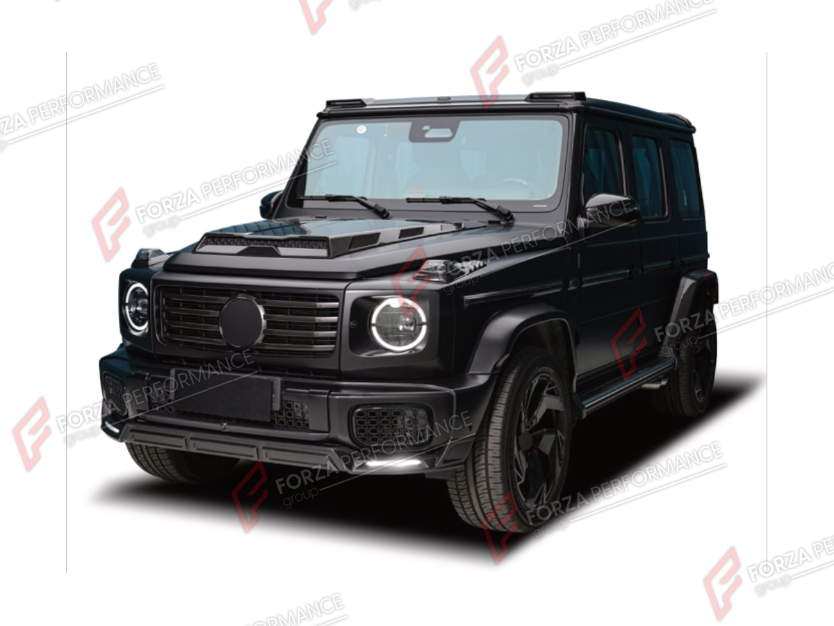 BODY KIT for MERCEDES-BENZ G-CLASS W465 G450D 2025+ FORZA PERFORMANCE custom fit MECHSERIES ROWEN
Set includes:

Front Lip
Hood Bonnet
Roof Light Bar
Side Mirror Covers
Side Skirts
Body Side Door Moldings
Window Frames
Rear Diffuser
Rear Bumper Assembly
Material: Plastic

NOTE: Professional installation is required.
