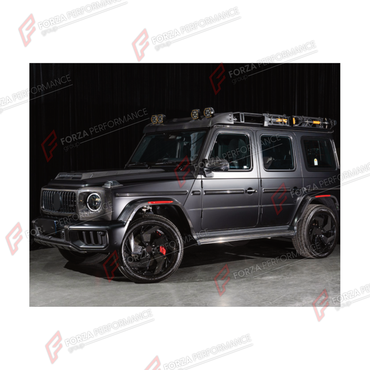 BODY KIT for MERCEDES-BENZ G-CLASS W465 G63 2025+ FORZA PERFORMANCE custom fit Universal Off-Road Kit
Set includes:

Front Lip
Front Bumper Assembly
Front Grille
Hood Bonnet
Roof Light Bar
Front Fender Flares
Side Mirror Covers
Side Skirts
Body Side Door Moldings
Rear Fender Flares
Roof Rack Bar Luggage
Rear Ladder
Spade Shovel Holder
Hatchet Axe Holder
Spare Wheel Tire Cover With Holders
Forged Wheels Rims
Material: Plastic

NOTE: Professional installation is required.