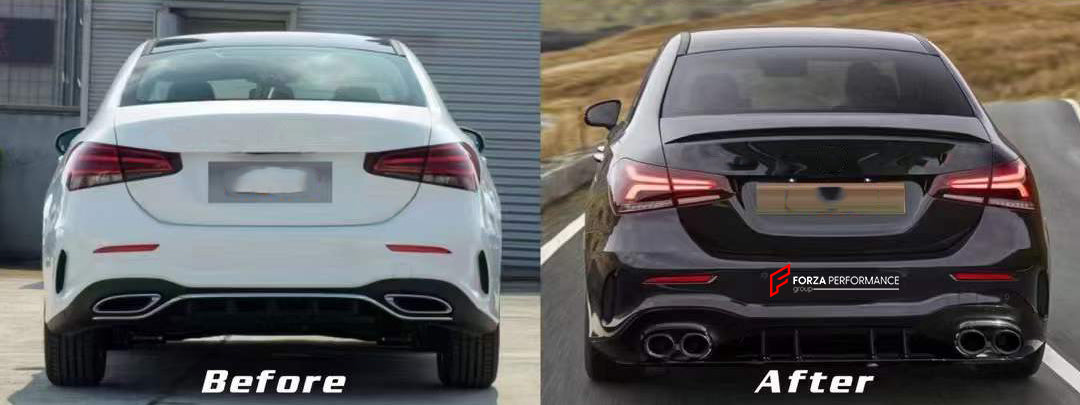 BODY KIT for MERCEDES-BENZ A-CLASS W177 A45 S AMG HATCHBACK 2019+  Set includes:    Front Grille Front Bumper Front Lip Front Bumper Air Vents Front Bumper Add-ons Side Skirts Rear Bumper Rear Diffuser Exhaust Tips