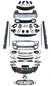 BODY KIT for MERCEDES-BENZ A-CLASS W177 A45 S AMG SEDAN 2019+  Set includes:    Front Grille Front Bumper Front Lip Front Bumper Air Vents Front Bumper Add-ons Side Skirts Rear Bumper Rear Diffuser Exhaust Tips