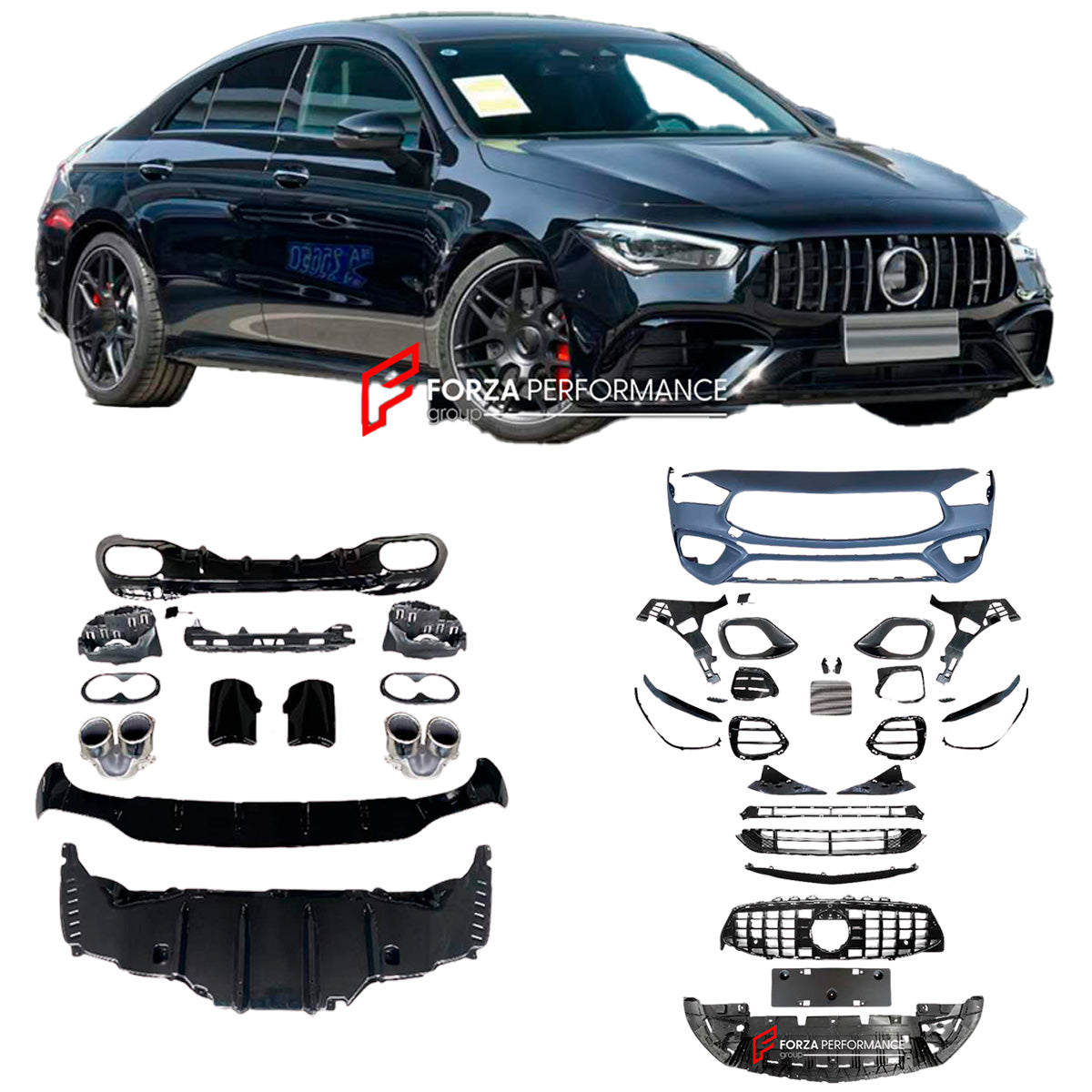 BODY KIT for MERCEDES-BENZ W118 CLA45 S AMG 2018+



Set includes:

Front Bumper
Front Grille
Front Lip
Exhaust Tips
Rear Diffuser
Front Bumper Add-ons

Material: ABS Plastic

Note:&nbsp;Professional installation is required.