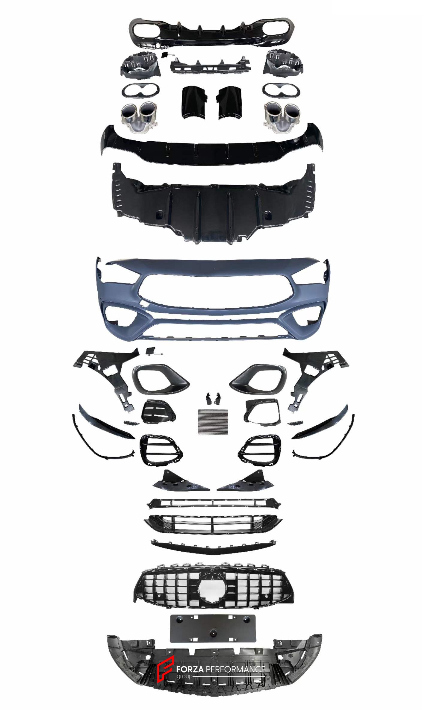 BODY KIT for MERCEDES-BENZ W118 CLA45 S AMG 2018+  Set include:    Front Bumper Front Grille Front Lip Exhaust Tips Rear Diffuser Front Bumper Add-ons