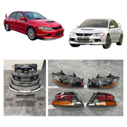 BODY KIT for MITSUBISHI LANCER EVOLUTION IX CT9A 2005 - 2007

Set includes:
Front Lip
Front Bumper
Front Grille
Headlights
Tail Lights
Rear Bumper

Material: Plastic

NOTE: Professional installation is required.