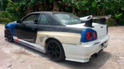 BODY KIT for Nissan R34
Set includes:

Front Hood Bonnet
Front Bumper
Front Spoiler Lip
Front Fender
Side Skirt
Side Under Spoiler
Rear Fender
Rear Bumper
Rear Under Apron
Rear Wing Spoiler
Rear Under Broad Diffuser
NOTE: Professional installation is required.