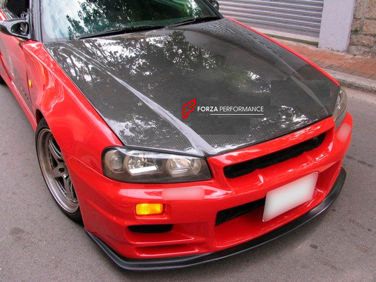 BODY KIT for Nissan R34
Set includes:

Front Hood Bonnet
Front Bumper
Front Spoiler Lip
Front Fender
Side Skirt
Rear Fender
Rear Bumper
NOTE: Professional installation is required.