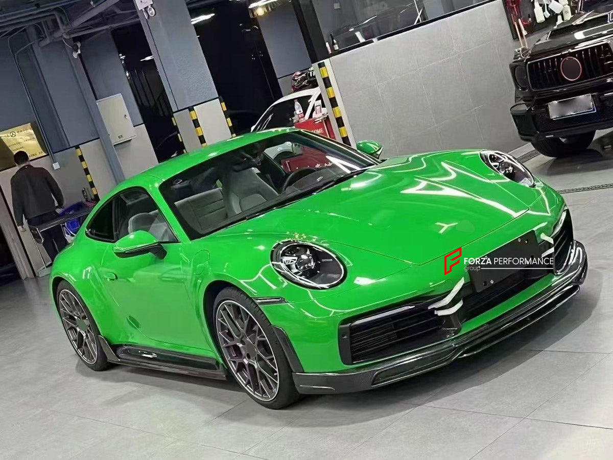 BODY KIT for PORSCHE 911 992 2019+ FORZA PERFORMANCE custom fit Techart Style

Set includes:
Front Lip
Side Skirts
Rear Spoiler Wing
Rear Diffuser

Material: Plastic

NOTE: Professional installation is required.