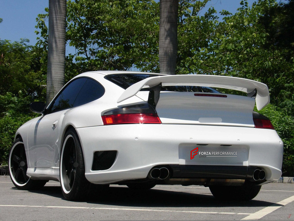 Body Kit for Porsche 996 Turbo
Set includes:

Front Bumper
Rear Bumper
Rear Spoiler Wing
NOTE: Professional installation is required.