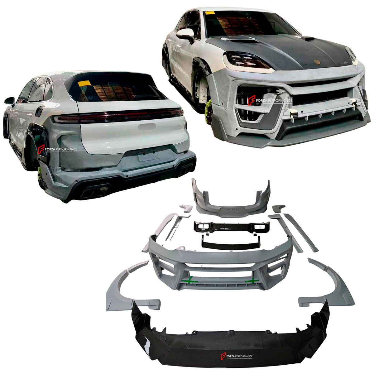 WIDE BODY KIT for PORSCHE CAYENNE 9Y0.2 SUV FACELIFT 2024+

Set includes:

Front Lip
Front Bumper
Fender Flares
Hood Bonnet
Side Skirts
Rear Bumper
Rear Diffuser
Exhaust Tips
Material: Dry Carbon

NOTE: Professional installation is required.