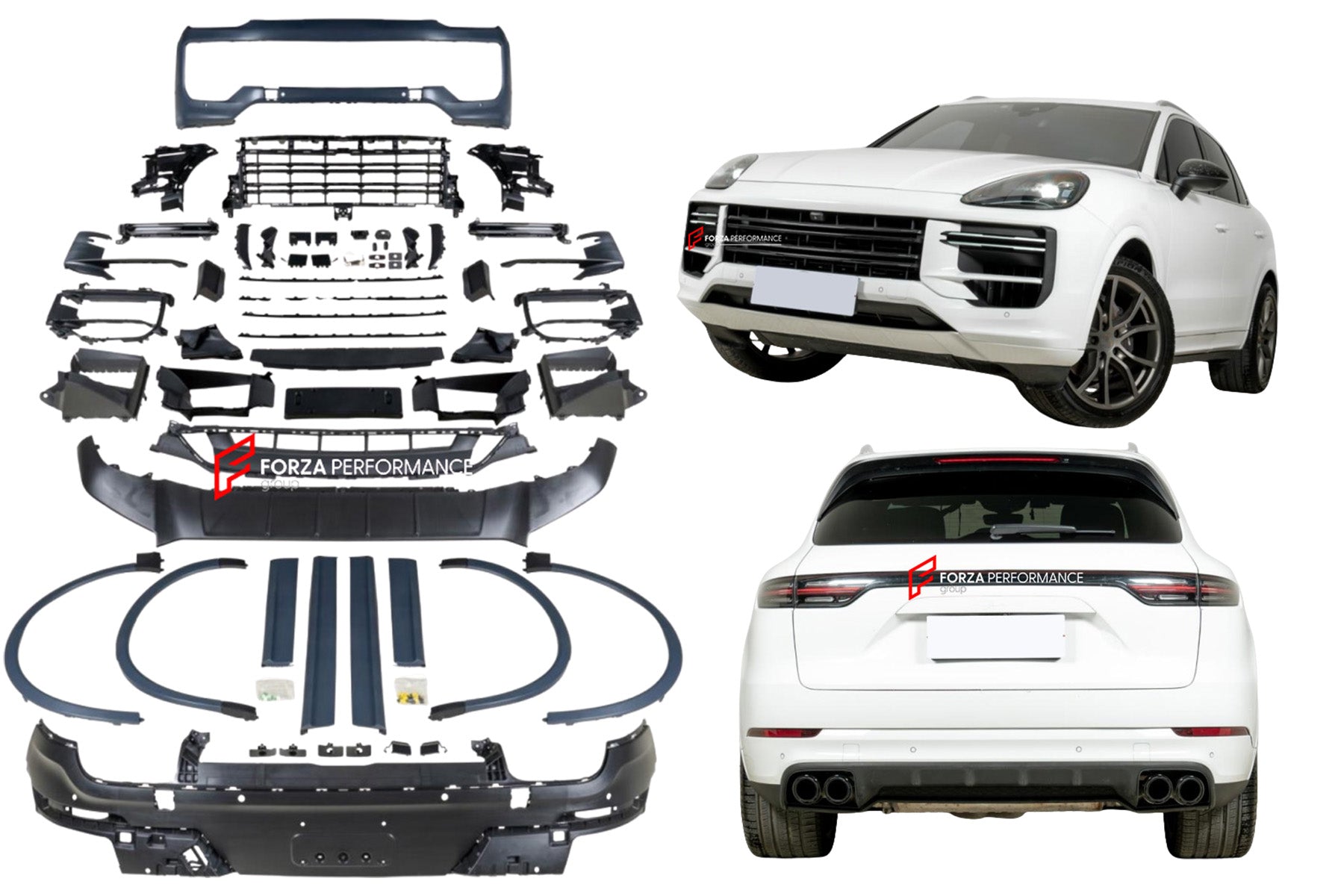 BODY KIT for PORSCHE CAYENNE 9Y0.1 2018 - 2023 UPGRADE to TURBO STYLE

Set includes:

Front Assembly
Side Fenders

Wheel Arches
Rear Diffuser
Exhaust tips


Note: Professional installation is required

CONTACT US FOR PRICING.

Why “Contact Us for Pricing”?

We don’t display fixed prices because our goal is to offer you the most competitive deal possible. Product costs often decrease over time, and by requesting a quote, you’ll receive our most up-to-date price on the market.

SECURED PAYMENT METHODS&nbsp;
P