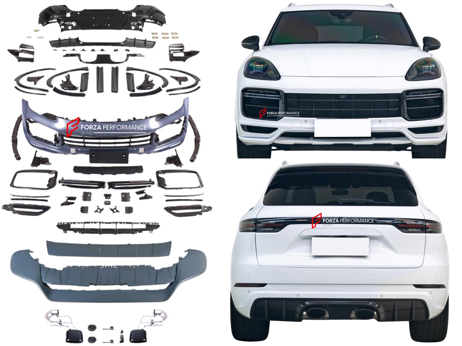 BODY KIT for PORSCHE CAYENNE 9Y0.1 2018 - 2023 UPGRADE to TURBO GT STYLE

Set includes:

Front Assembly
Side Fenders

Wheel Arches
Rear Diffuser
Exhaust tips


Note: Professional installation is required

CONTACT US FOR PRICING.

Why “Contact Us for Pricing”?

We don’t display fixed prices because our goal is to offer you the most competitive deal possible. Product costs often decrease over time, and by requesting a quote, you’ll receive our most up-to-date price on the market.

SECURED PAYMENT METHODS&nbsp