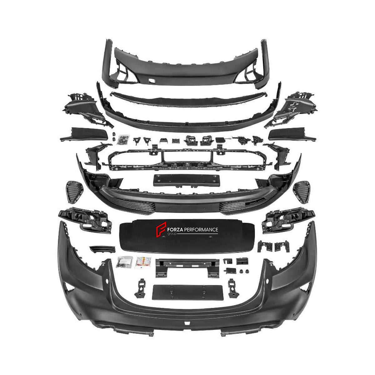 BODY KIT for Porsche Taycan Turbo GT 2024+
Set includes:

Front Bumper Assembly
Front Lip
Roof Spoiler
Rear Bumper Assembly
Rear Diffuser
Material: Plastic

NOTE: Professional installation is required.