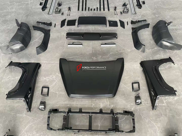 BODY KIT for SUZUKI JIMNY JB64 2019  Set includes:  Hood Front Grille Front Bumper Front Bumper Grille Headlights Headlight Covers Turn Signals Turn Signal Covers Fender Flares Roof LED Bar Mirrors Side Fenders Side Skirts Side Trims Rear Bumper Tail Lights Spare Tire Cover