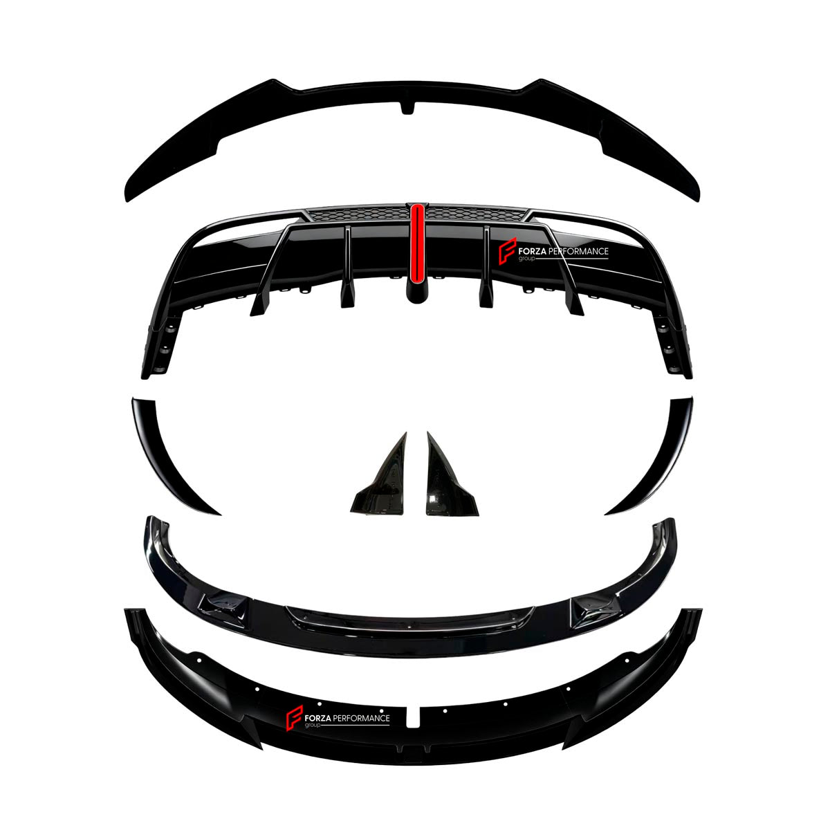 BODY KIT for TESLA MODEL 3 HIGHLAND 2023+ FORZA PERFORMANCE Custom fit Dry Carbon VTEN Design Style
Set includes:

One Piece Front Lip
Front Lip (no drill installation)
Front Bumper Canards
Side Skirts
Rear Lip
Rear Corners
Rear Spoiler
Material: Plastic

NOTE: Professional installation is required.