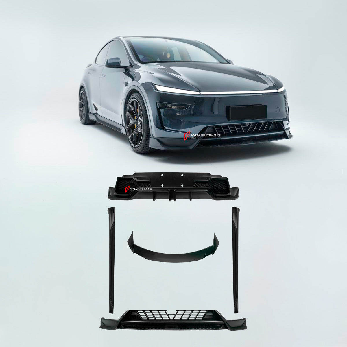 BODY KIT for TESLA MODEL Y JUNIPER 2025+
Set includes:
Front Lip
Side Skirts
Rear Spoiler
Rear Diffuser
Material: Plastic
Note: Professional installation is required