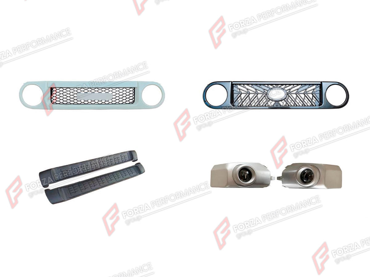 BODY KIT for TOYOTA FJ CRUISER 2007 - 2023 FORZA PERFORMANCE custom fit TRD Style

Set includes:
Front Grille
Side Steps
Fog Lights
Fog Lights Covers

Material: Plastic

NOTE: Professional installation is required.