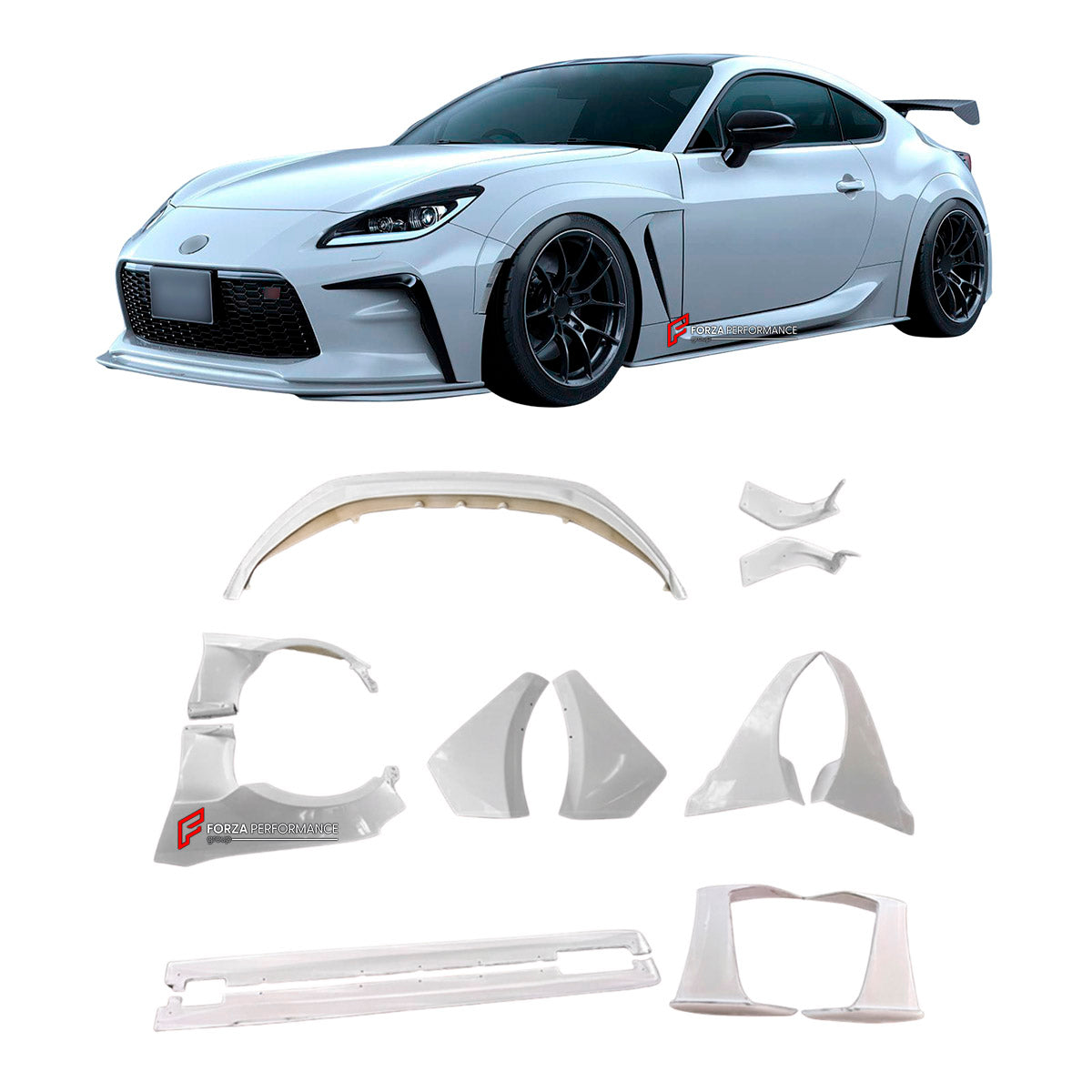 BODY KIT for Toyota GR86 SUBARU BRZ ZN8 2021 - 2026
Set includes:

Front Lip
Front Fenders
Side Skirts
Rear Fenders
Rear Spoiler
Material: Fiberglass

NOTE: Professional installation is required.