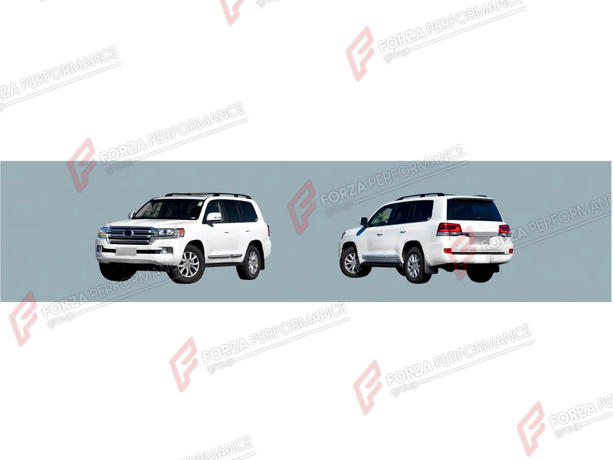 BODY KIT for TOYOTA LAND CRUISER 200 FACELIFT 2015 - 2023 FORZA PERFORMANCE custom fit GT Style
Set includes:

Front Lip
Front Bumper Assembly
Front Grille
License Plate
Rear Bumper Assembly
Rear Diffuser
Exhaust Tip
Material: Plastic

NOTE: Professional installation is required.