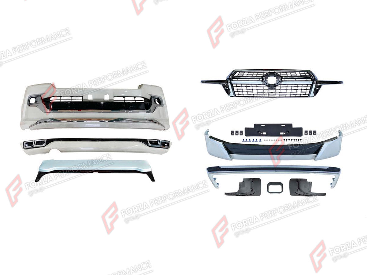 BODY KIT for TOYOTA LAND CRUISER 200 FACELIFT 2015 - 2023 FORZA PERFORMANCE custom fit GT Style
Set includes:

Front Lip
Front Bumper Assembly
Front Grille
License Plate
Rear Bumper Assembly
Rear Diffuser
Exhaust Tip
Material: Plastic

NOTE: Professional installation is required.