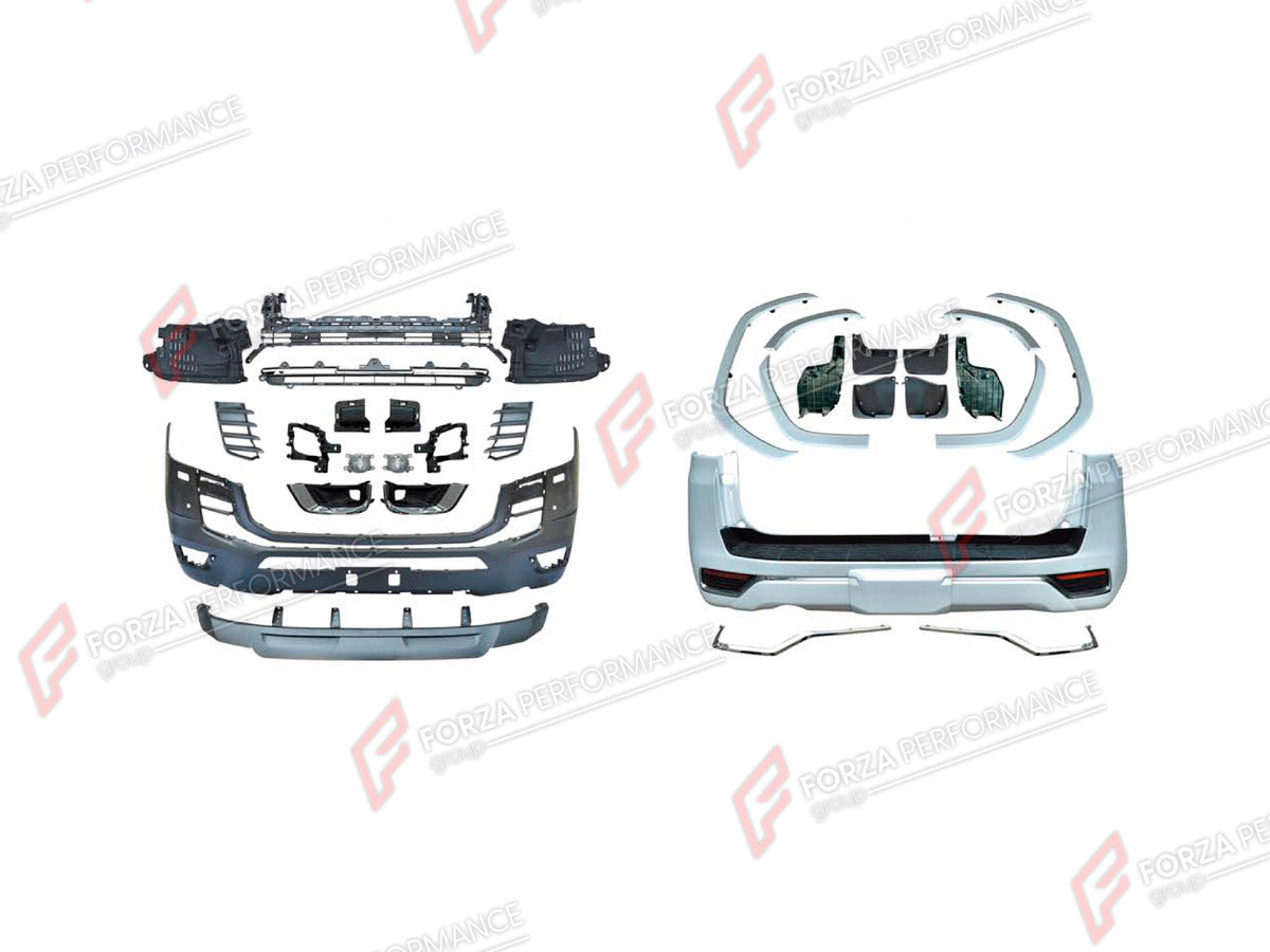 BODY KIT for Toyota Land Cruiser 300 2021+
Set includes:

Front Lip
Front Bumper Assembly
Fender Flares
Rear Bumper Assembly
Mud Flaps
Material: Plastic

NOTE: Professional installation is required.