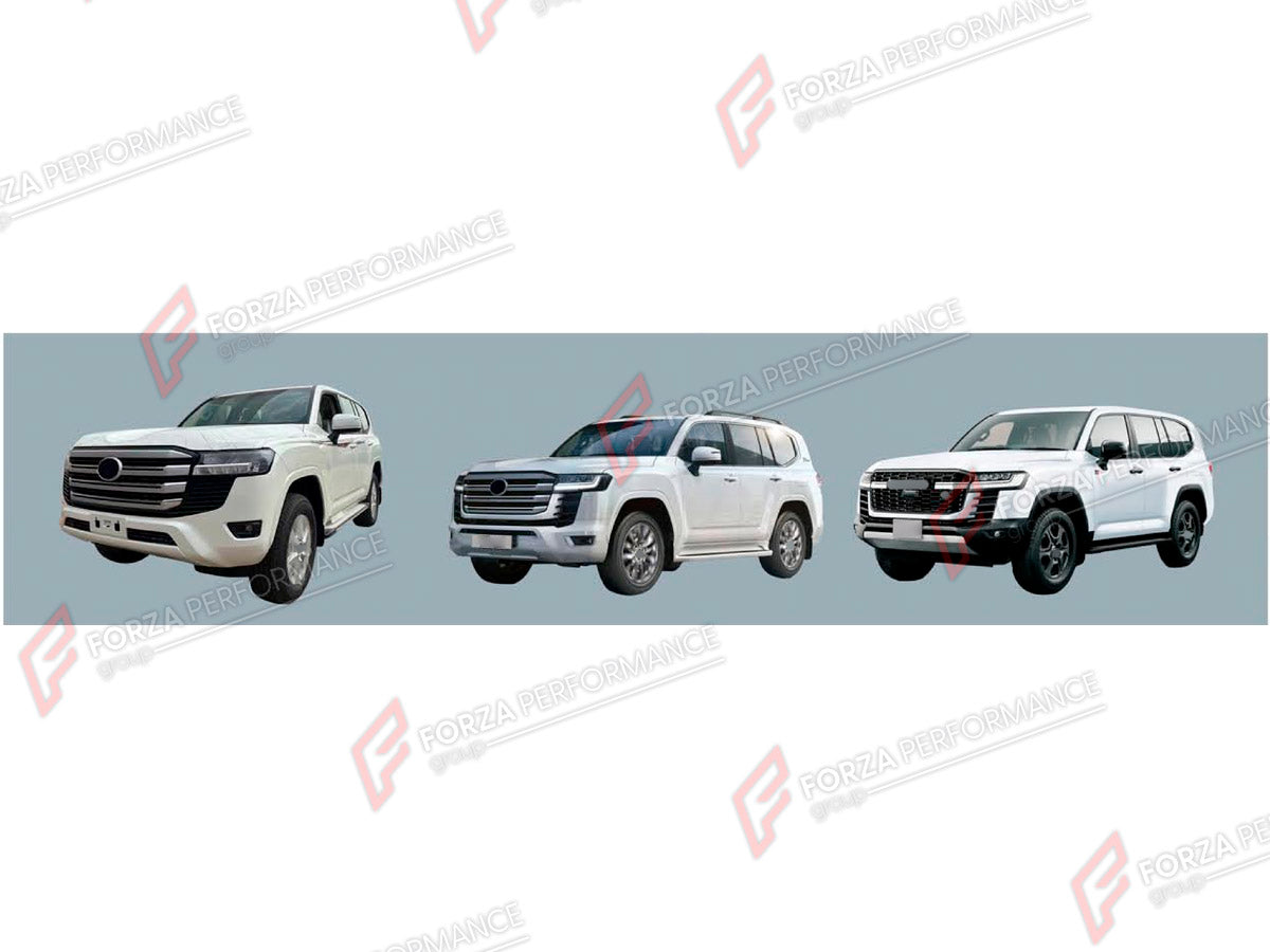BODY KIT for TOYOTA LAND CRUISER 300 2021+ FORZA PERFORMANCE custom fit GR Sport Style
Set includes:

Front Bumper Assembly
Front Grille
Fender Flares
Rear Bumper Assembly
Rear Diffuser
Mud Flaps
Material: Plastic

NOTE: Professional installation is required.