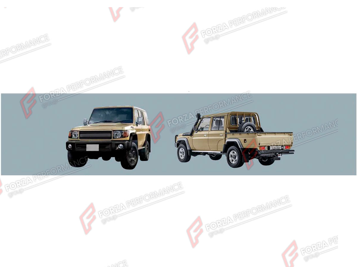 BODY KIT for TOYOTA LAND CRUISER 79 2021+

Set includes:
Headlights
Front Grille
Front Bumper

Material: Plastic

NOTE: Professional installation is required.