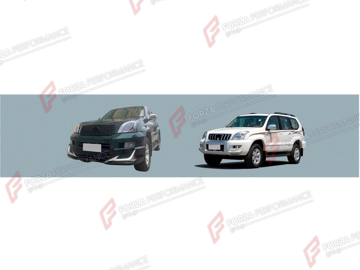 BODY KIT for TOYOTA LAND CRUISER PRADO 120 2002 - 2009 FORZA PERFORMANCE custom fit TRD Style
Set includes:

Front Bumper Assembly
Front Grille
Headlights
Tail Lights
Rear Bumper Assembly
Exhaust Tips
Material: Plastic

NOTE: Professional installation is required.