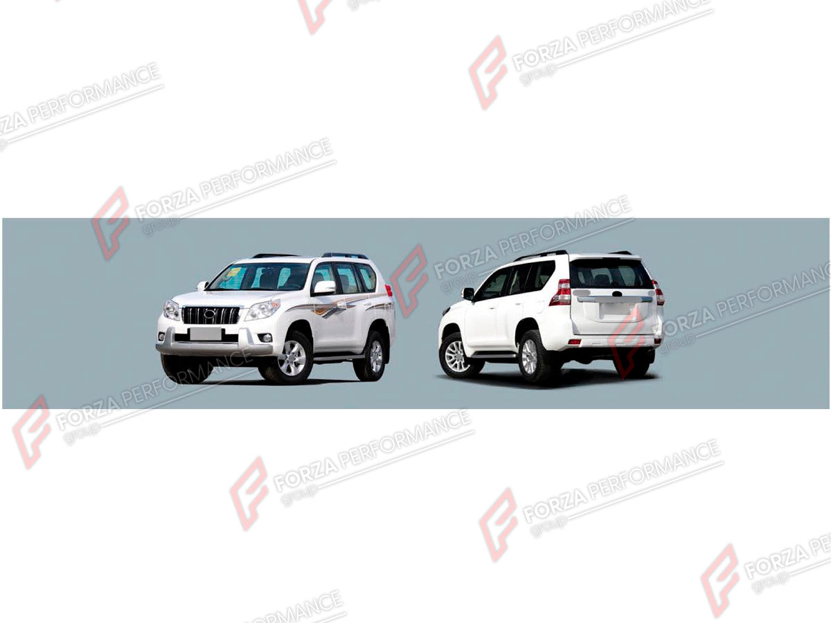 BODY KIT for TOYOTA LAND CRUISER PRADO 150 2009 - 2016

Set includes:
Front Bumper
Side Steps
Roof Rack Side Rails
Fog Lights
Tail Lights

Material: Plastic

NOTE: Professional installation is required.