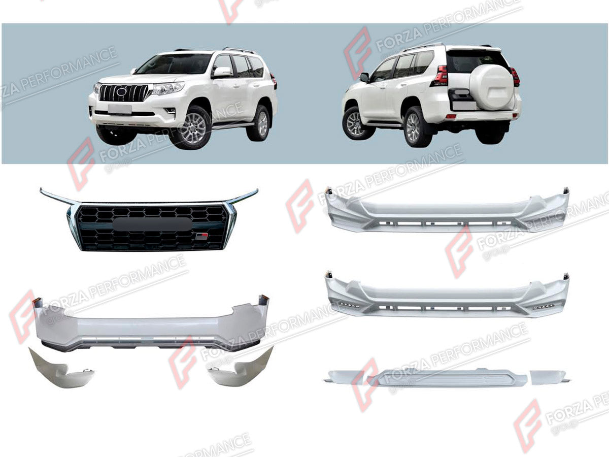 BODY KIT for TOYOTA LAND CRUISER PRADO 150 FACELIFT 2017 - 2024 FORZA PERFORMANCE custom fit TRD Style

Set includes:
Front Bumper Assembly
Front Grille
LED Headlights
Rear Bumper Assembly

Material: Plastic

NOTE: Professional installation is required.