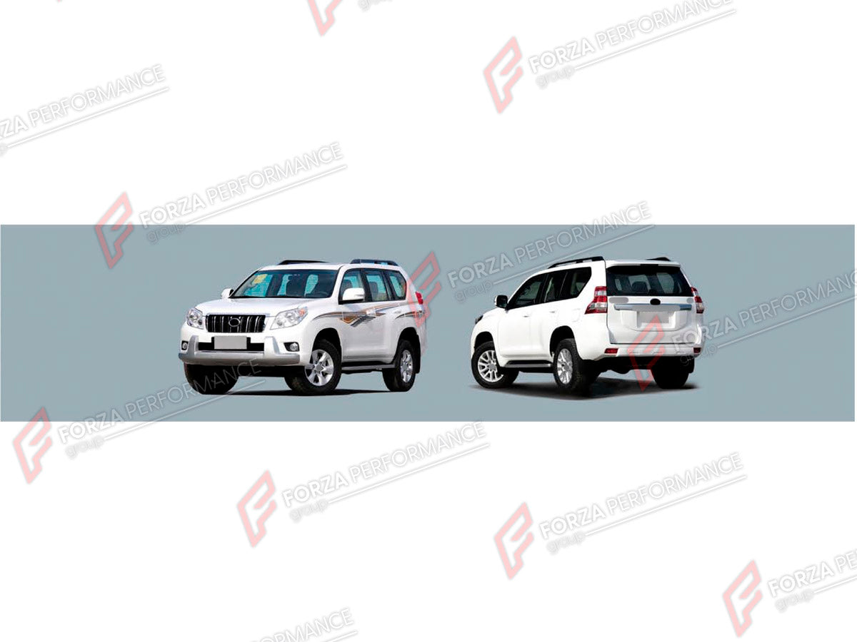 BODY KIT for TOYOTA LAND CRUISER PRADO 150 2009 - 2016

Set includes:
Front Grille
Spare Wheel Tire Cover
Spare Wheel Tire Cover Moldings
Hood Panel Trim
Fog Lights Covers
Mud Flaps

Material: Plastic

NOTE: Professional installation is required.