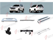 BODY KIT for TOYOTA LAND CRUISER PRADO 150 2009 - 2016

Set includes:
Front Bumper
Rear Bumper
Side Steps
Trailer Hitch Ball Hook
Spare Tire Carrier
Roof Rack Side Rails

Material: Plastic

NOTE: Professional installation is required.