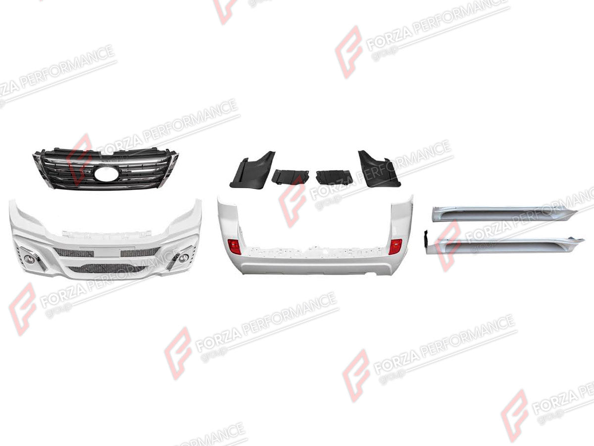 BODY KIT for TOYOTA LAND CRUISER PRADO 150 2009 - 2016

Set includes:
Front Grille
Front Bumper Assembly
Rear Bumper Assembly
Side Steps

Material: Plastic

NOTE: Professional installation is required.