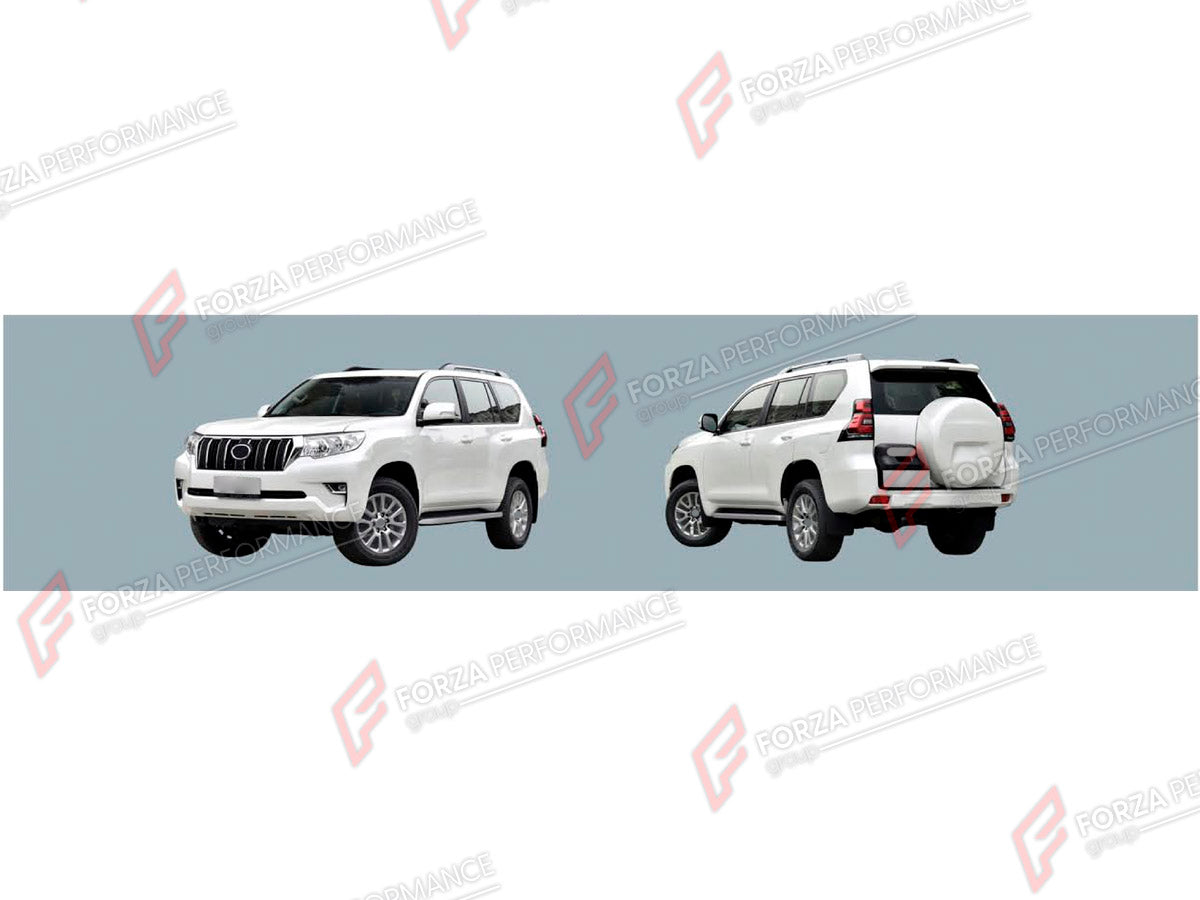 BODY KIT for TOYOTA LAND CRUISER PRADO 150 FACELIFT 2017 - 2024

Set includes:
Front Bumper
LED Headlights
Body Side Door Moldings
License Plate
Rear Spoiler
Tail Lights

Material: Plastic

NOTE: Professional installation is required.