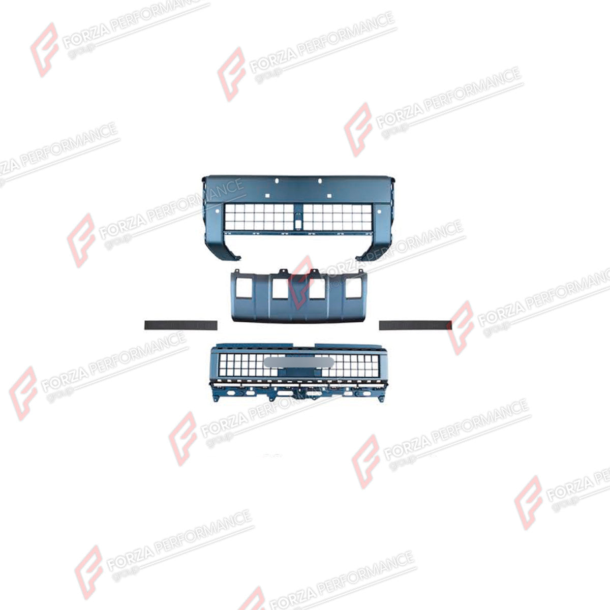 FRONT BUMPER ASSEMBLY for TOYOTA LAND CRUISER PRADO 250 2023+ FORZA PERFORMANCE custom fit WX Sport Style
Set includes:

Front Bumper Assembly
Front Grille
Material: Plastic

NOTE: Professional installation is required.